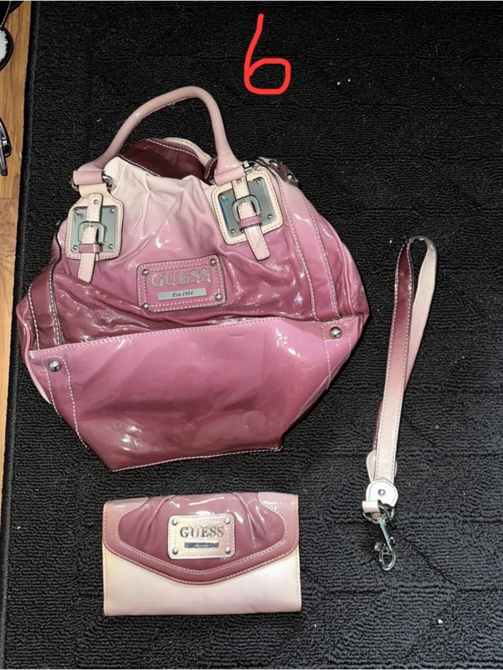 Guess Pink Ombre Patent Satchel with Matching Wallet and Strap